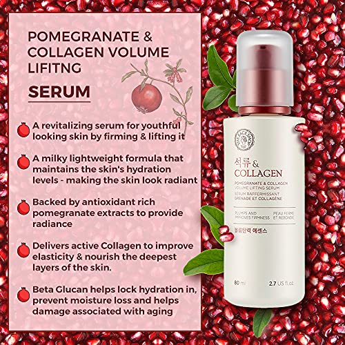 The Face Shop Pomegranate & Collagen Volume Lifting Serum - Helps Skin Look Firm & Supple - Reduces Fine Lines & Wrinkles - Improves Elasticity - Hydr