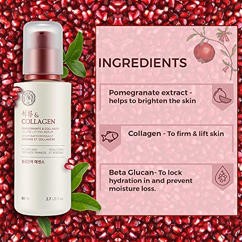 The Face Shop Pomegranate & Collagen Volume Lifting Serum - Helps Skin Look Firm & Supple - Reduces Fine Lines & Wrinkles - Improves Elasticity - Hydr