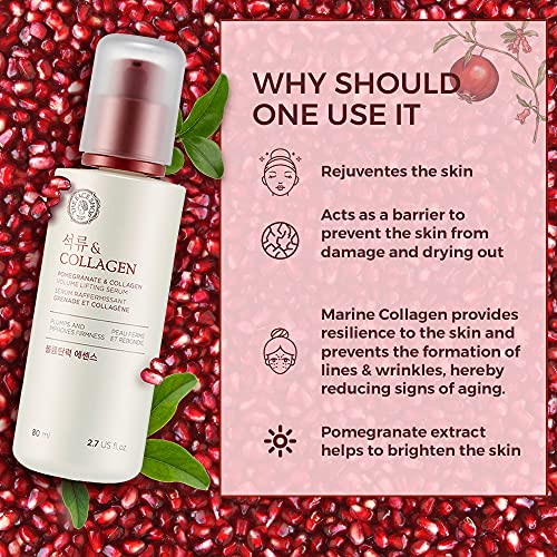 The Face Shop Pomegranate & Collagen Volume Lifting Serum - Helps Skin Look Firm & Supple - Reduces Fine Lines & Wrinkles - Improves Elasticity - Hydr