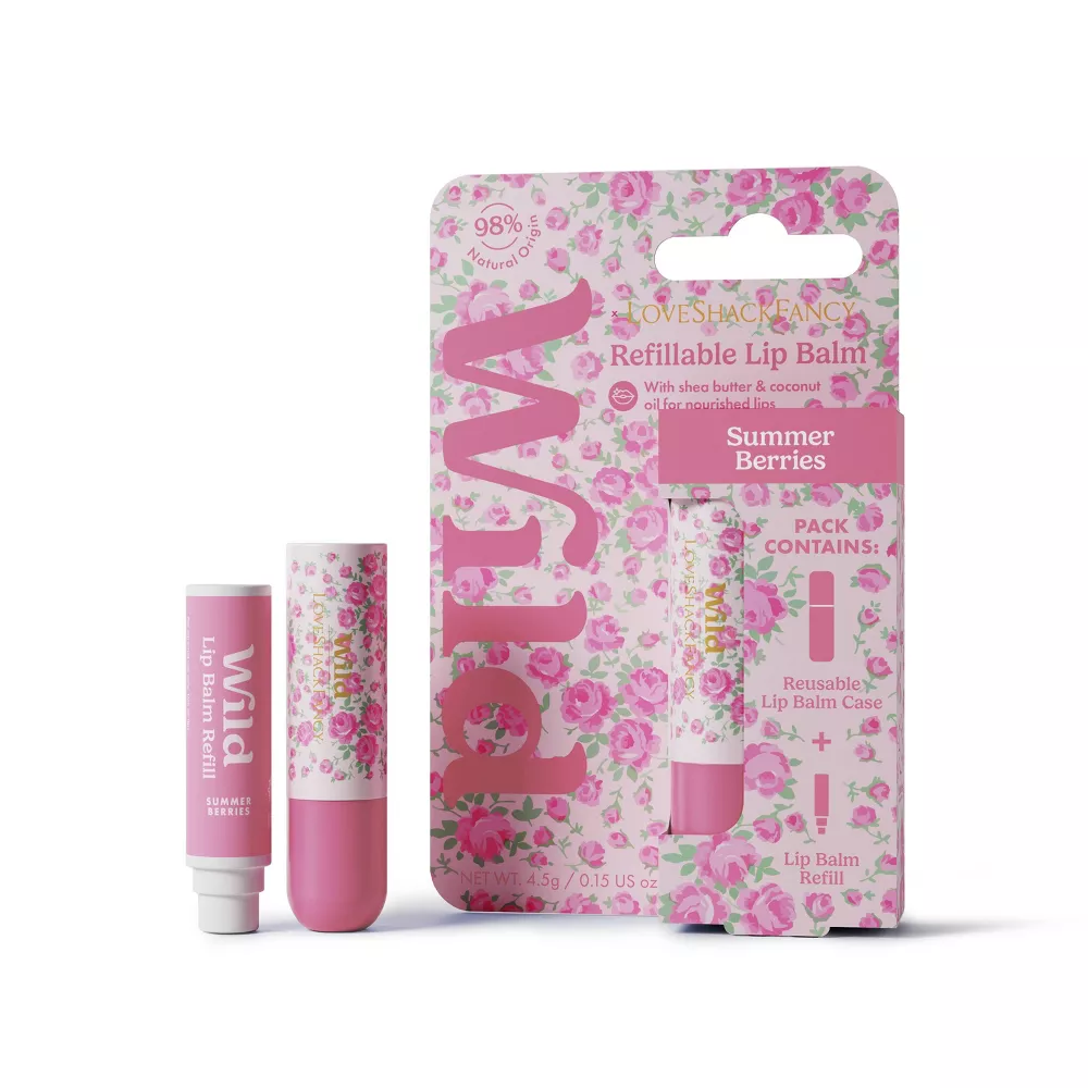 WILD LoveShackFancy - Rose Heart Lip Starter Rose Pink/Summer Berries Lip Balm - 0.15oz